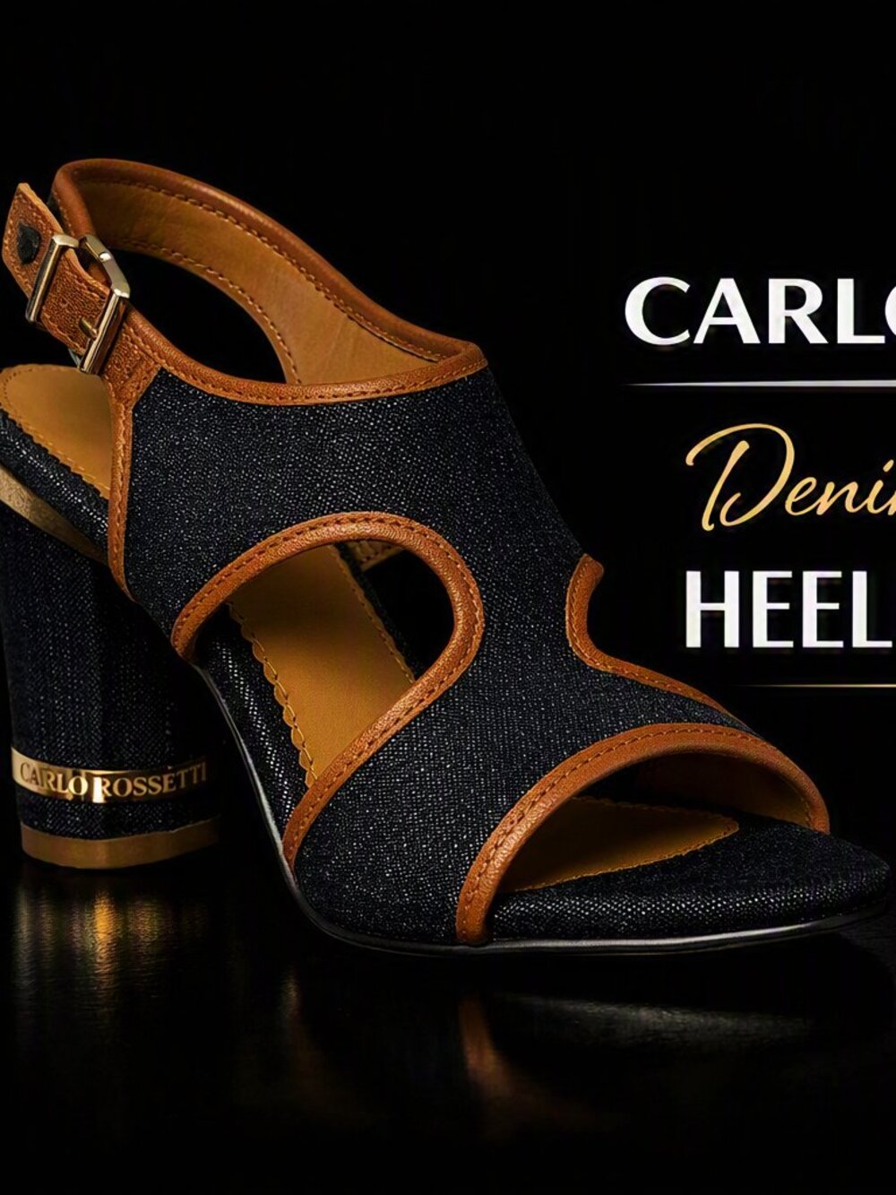 CARLO ROSSETTI Denim & Leather Wedged Sandal Sz 8.5 - Picture 3 of 4